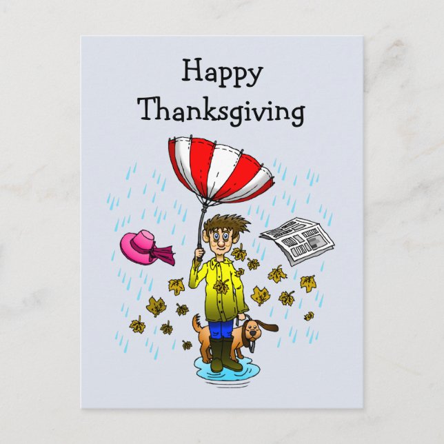 Rainy and windy day. Happy Thanksgiving Postcard (Front)