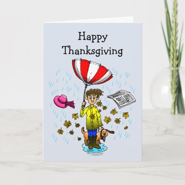 Rainy and Windy Day Thanksgiving Card (Front)