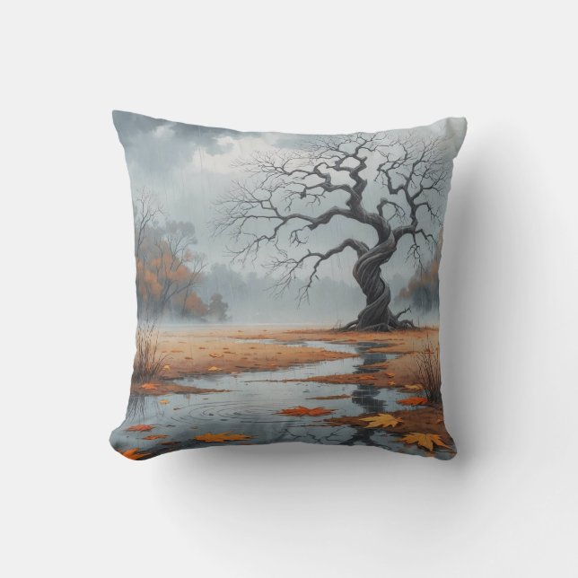 Rainy Autumn Tree Mood Pillow (Front)