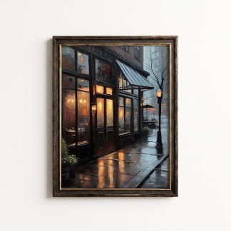 Rainy Bistro Street Cafe Wall Poster