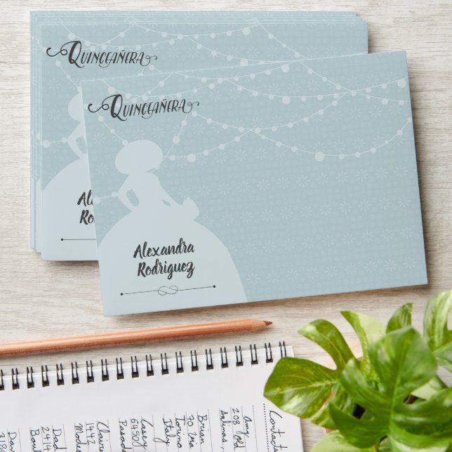 Rainy Blue & Steel Charro Silhouette Quinceanera Envelope (Stacked)