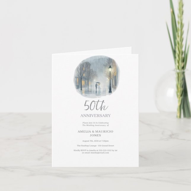 Rainy City Romance-Elegant Wedding Anniversary  Invitation (Front)