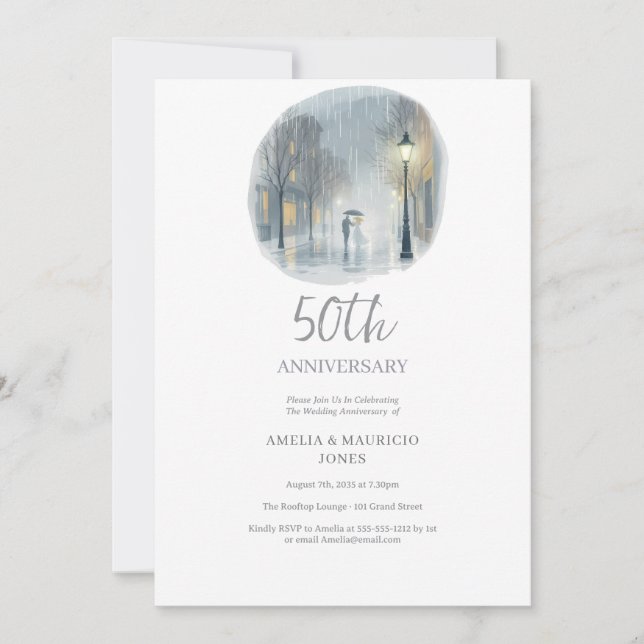 Rainy City Romance-Elegant Wedding Anniversary Invitation (Front)
