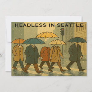 Rainy City Walkers with Umbrella Heads Seattle Art Holiday Card