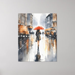 Rainy city watercolor art canvas print