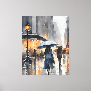 Rainy city watercolor art canvas print