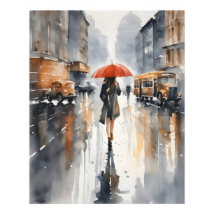 Rainy city watercolor art photo print