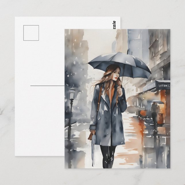 Rainy city watercolor art postcard (Front/Back)