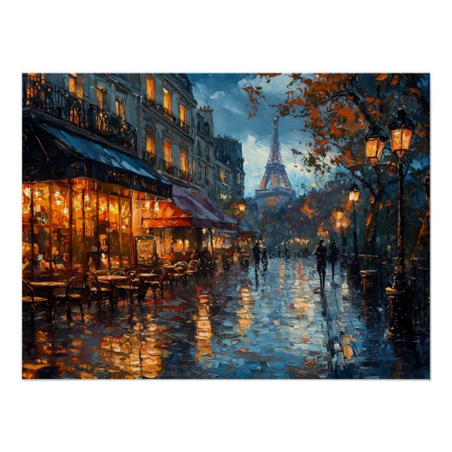 Rainy Cobblestone Street in Paris Poster (Front)