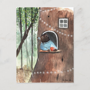 Rainy Day Bear Daydream Tea Time Illustration   Postcard