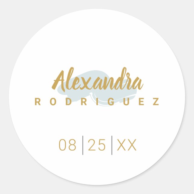 Rainy Day Blue and Gold Quinceanera Classic Round Sticker (Front)