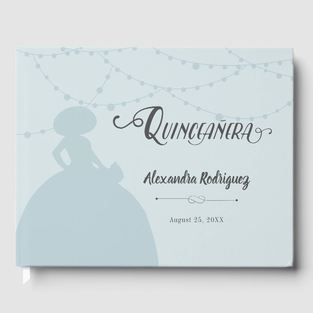 Rainy Day Blue Charro Silhouette Quinceanera Guest Book (Front)