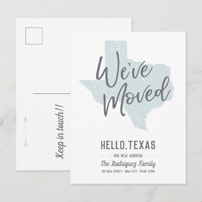 Rainy Day Blue We've Moved - Texas Announcement Postcard (Front/Back)