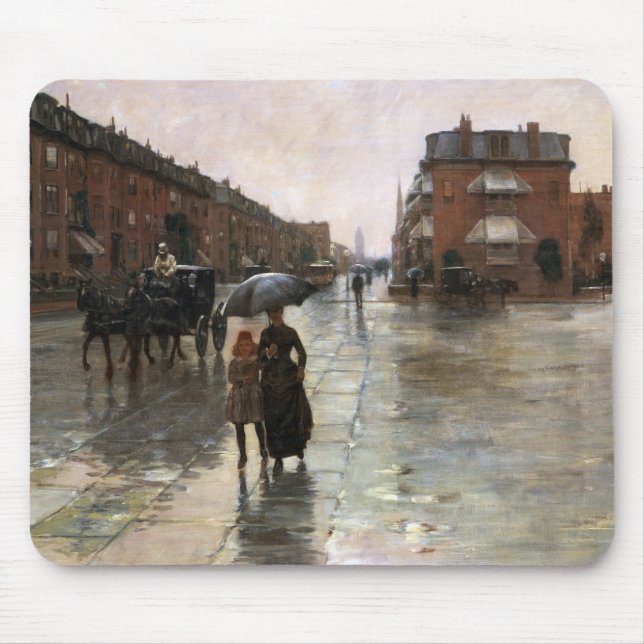 Rainy Day, Boston by Frederick Childe Hassam Mouse Mat (Front)