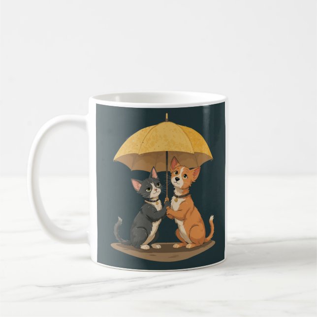 Rainy Day Buddies: Cat and Dog Duo Coffee Mug (Left)