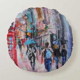 Rainy Day Carnaby Street Round Cushion