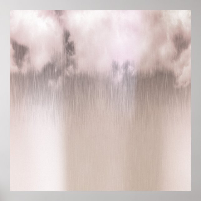 Rainy Day Clouds Pink Rose Gold White Poster (Front)