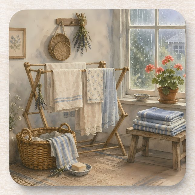 Rainy Day Cottage Laundry Room Coaster (Front)