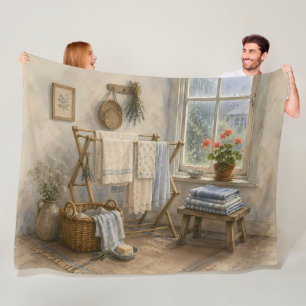 Rainy Day Cottage Laundry Room Fleece Blanket