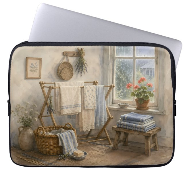 Rainy Day Cottage Laundry Room Laptop Sleeve (Front)