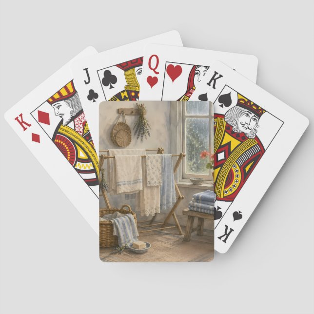 Rainy Day Cottage Laundry Room Playing Cards (Back)