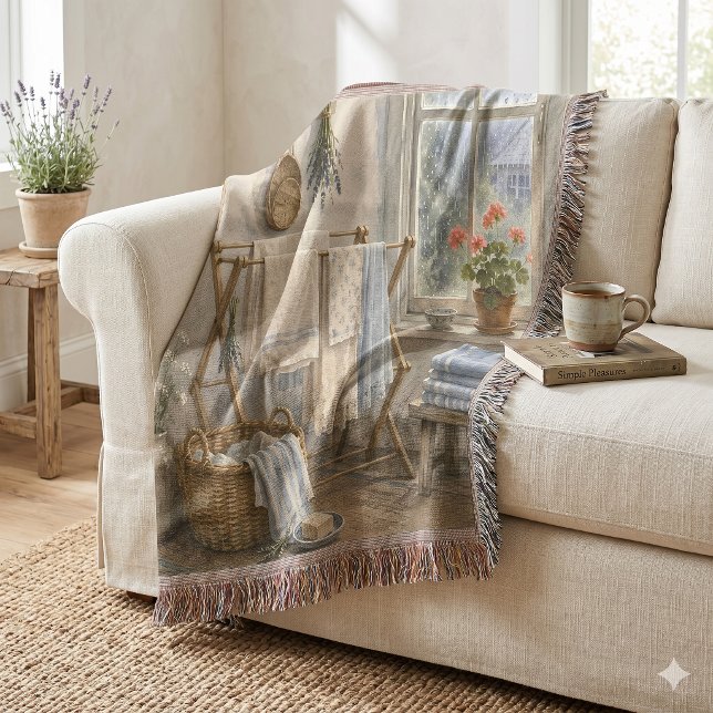 Rainy Day Cottage Laundry Room Throw Blanket (Rainy Day Cottage Laundry Room Throw Blanket)