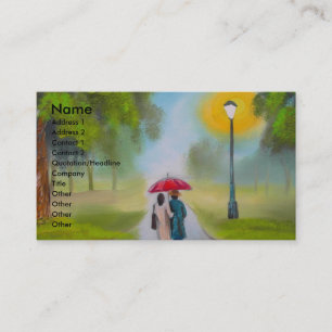 RAINY DAY COUPLE UMBRELLA PAINTING BUSINESS CARD
