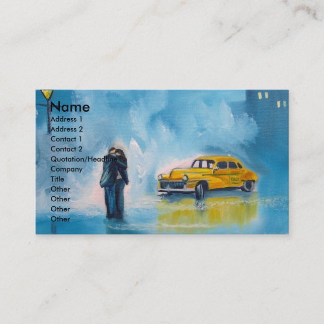 RAINY DAY COUPLE YELLOW TAXI CAB BUSINESS CARD (Front)