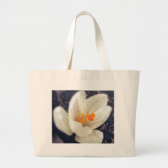 Rainy Day Crocus Flower Large Tote Bag (Front)