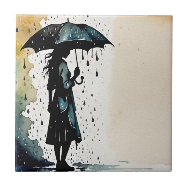 Rainy Day Elegance - Woman in the Rain Tile (Front)