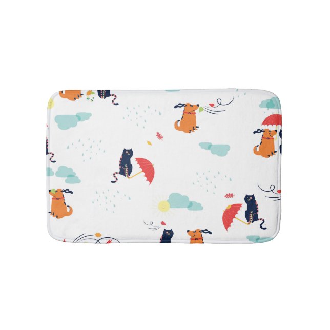 Rainy Day Friends: Cat Dog Vintage Bath Mat (Front)