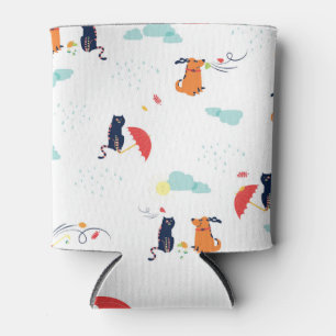 Rainy Day Friends: Cat Dog Vintage Can Cooler