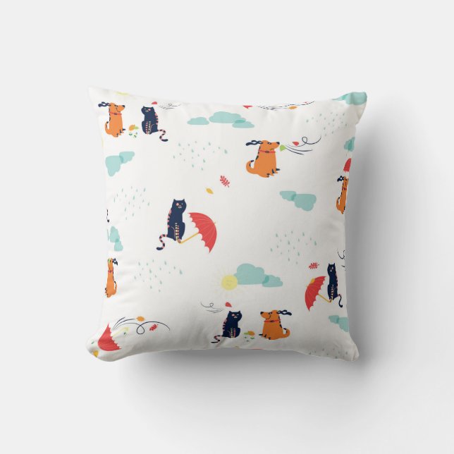 Rainy Day Friends: Cat Dog Vintage Cushion (Front)