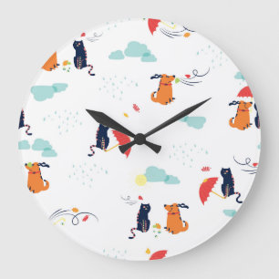 Rainy Day Friends: Cat Dog Vintage Large Clock