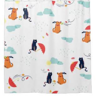 Rainy Day Friends: Cat Dog Vintage Shower Curtain