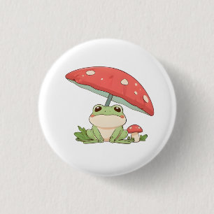 Rainy Day Frog Under Mushroom Kawaii Design 3 Cm Round Badge