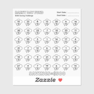 Rainy Day Fund 500$ Savings Challenge Budget Plan