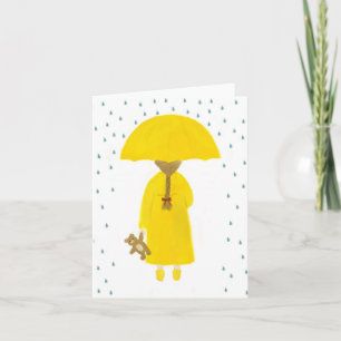 Rainy Day Girl with Teddy Bear Note Card