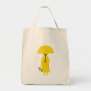 Rainy Day Girl with Teddy Bear Tote Bag