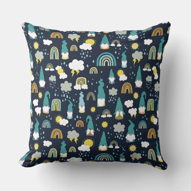Rainy Day Gnomes Rainbow Kids Cushion (Front)