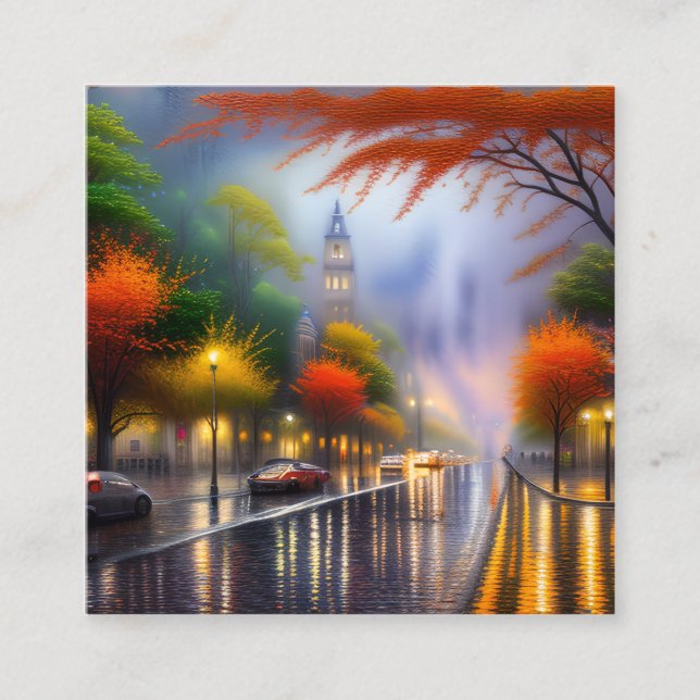 Rainy Day Graphic Square Business Card (Front)