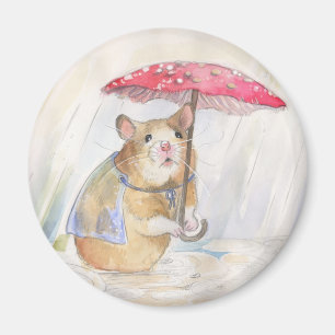 Rainy Day - Hamster with funny Mushroom Umbrella Magnet