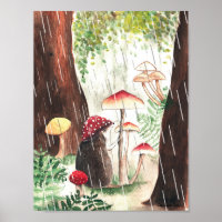 Rainy Day Hedgehog And Toadstool Illustration