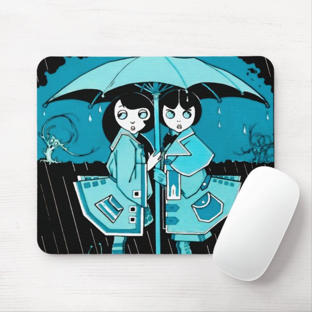 Rainy Day in Blue Mouse Mat (With Mouse)