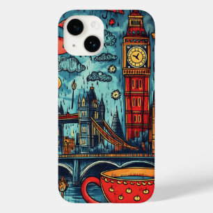  Rainy Day in London, Colorful Doodle Illustration Case-Mate iPhone 14 Case