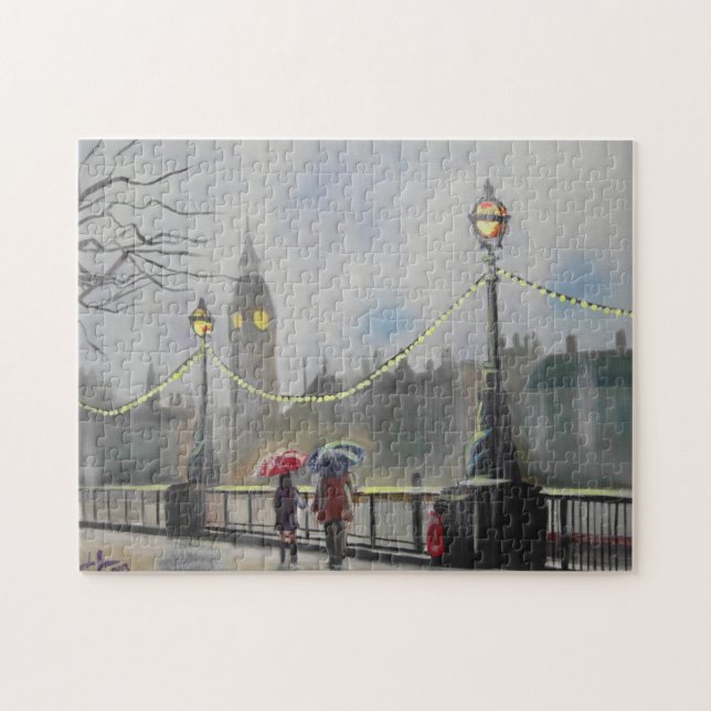Rainy day in London couple with an umbrella Jigsaw Puzzle (Horizontal)