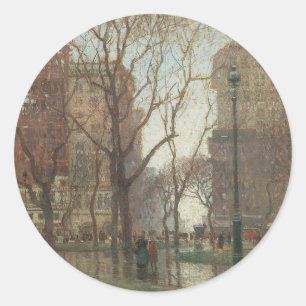 Rainy Day, Madison Square, New York, Paul Cornoyer Classic Round Sticker
