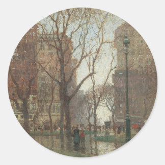 Rainy Day, Madison Square, New York, Paul Cornoyer Classic Round Sticker