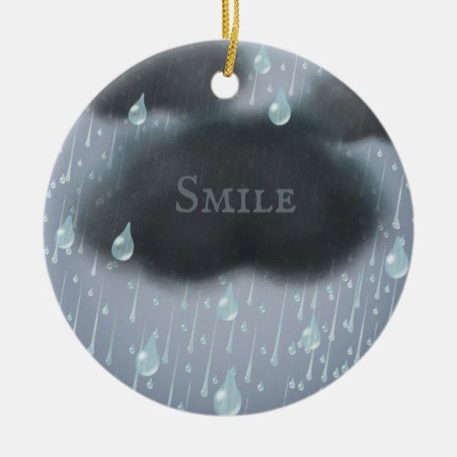 Rainy Day Message "Friendship Weathers All" Custom Ceramic Tree Decoration (Front)