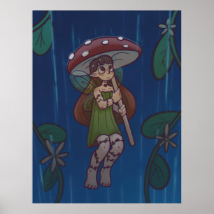Rainy Day Mushroom Fairy Poster